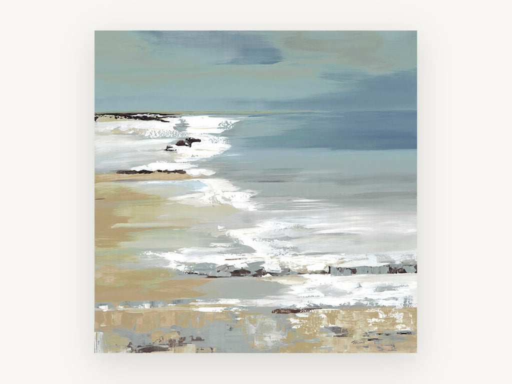 Misty Shore Surf, coastal canvas wall art print, front view