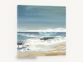 Quiet Shore Break, blue grey seascape wave artwork, coastal canvas wall art print ready to hang