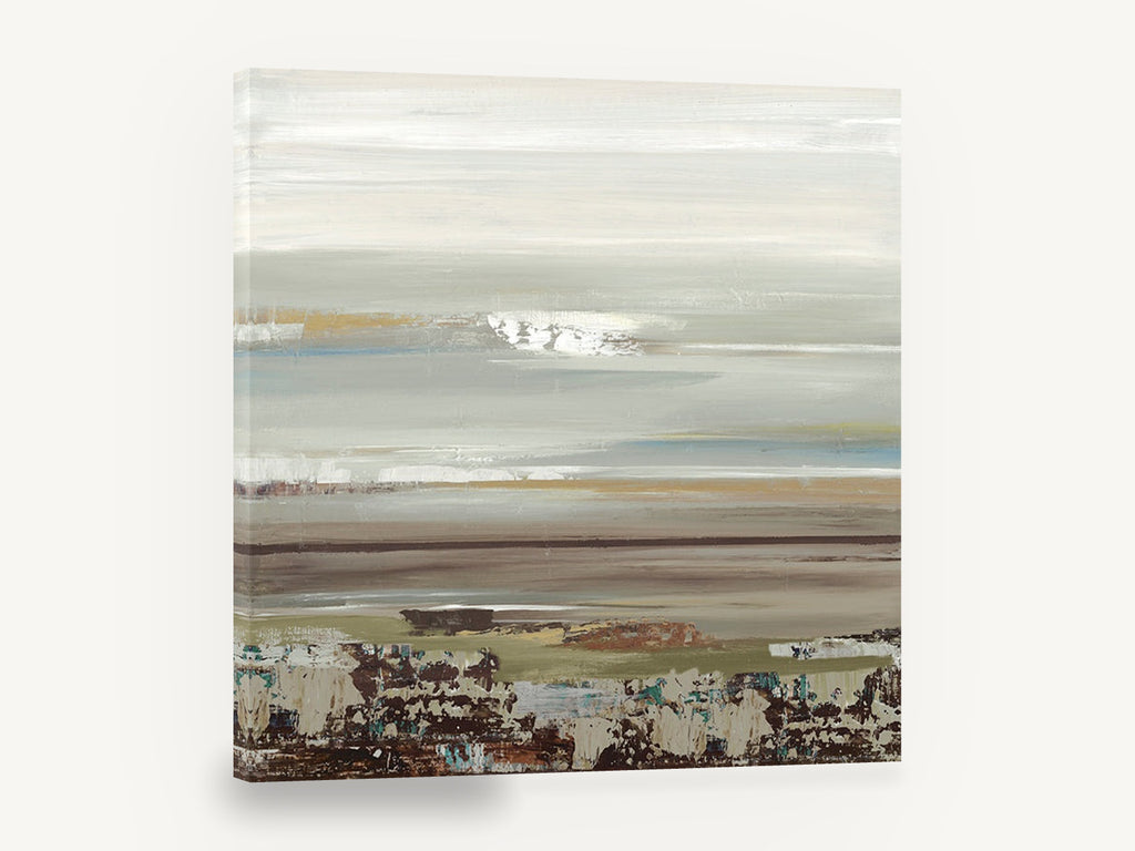 Quiet Shoreline Bands, abstract coastal horizon landscape painting, coastal canvas wall art print ready to hang