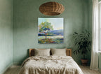 Lone Tree Lakeside landscape canvas print on the wall of a bedroom