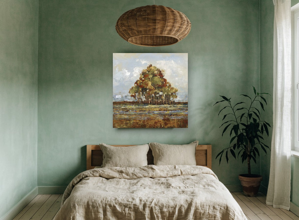 Russet Grove Reflections landscape canvas print on the wall of a bedroom