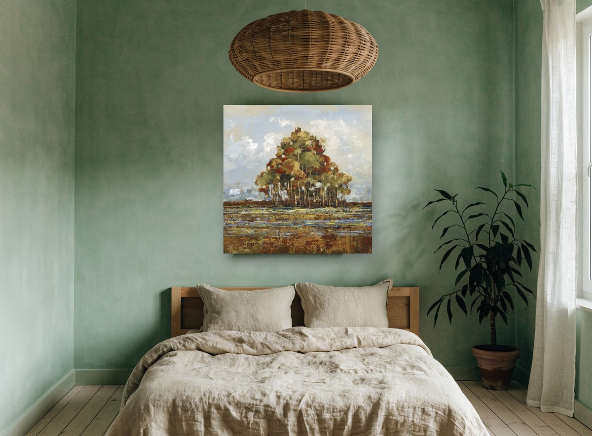 Russet Grove Reflections landscape canvas print on the wall of a bedroom