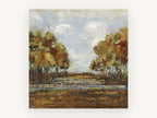 Autumn Creek Clearing, autumn trees creek abstract landscape, landscape canvas wall art print, front view