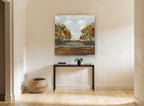 Autumn Creek Clearing landscape canvas print on the wall of a hallway