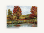Autumn Pond Edge, autumn trees pond landscape painting, floral canvas wall art print ready to hang