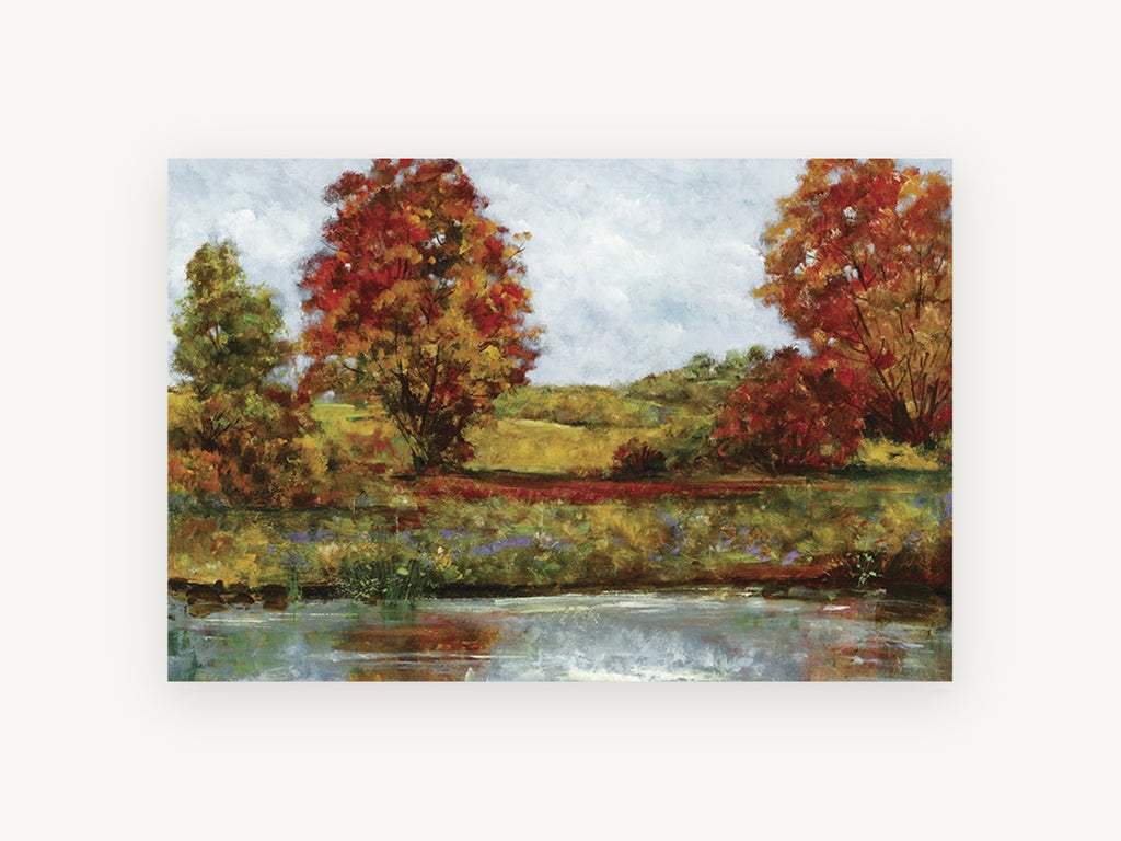 Autumn Pond Edge, floral canvas wall art print, front view