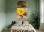 Golden Sunflower Study floral canvas print on the wall of a bedroom