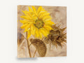 Golden Sunflower Study, yellow sunflower painting neutral background, floral canvas wall art print ready to hang