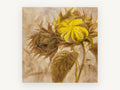 Turned Sunflower Bud, floral canvas wall art print, front view