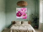 Magenta Poppy Trio floral canvas print on the wall of a bedroom