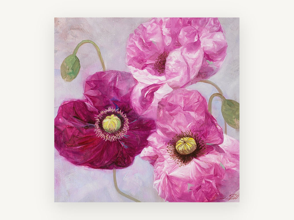 Magenta Poppy Trio, floral canvas wall art print, front view