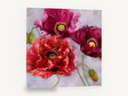 Crimson Poppy Trio, red and magenta poppies floral painting, floral canvas wall art print ready to hang