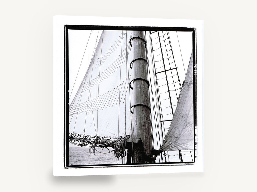 Mast and Canvas, sailing mast black and white photograph, coastal canvas wall art print ready to hang