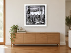 Coiled Rigging Lines coastal canvas print on the wall of a living room above a sideboard