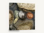 Wet Pebble Pool, wet river pebbles close-up photograph, coastal canvas wall art print ready to hang