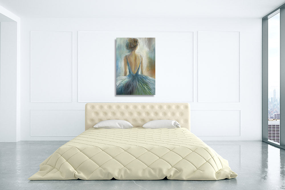 Lady in Blue Wall Art Print on the wall
