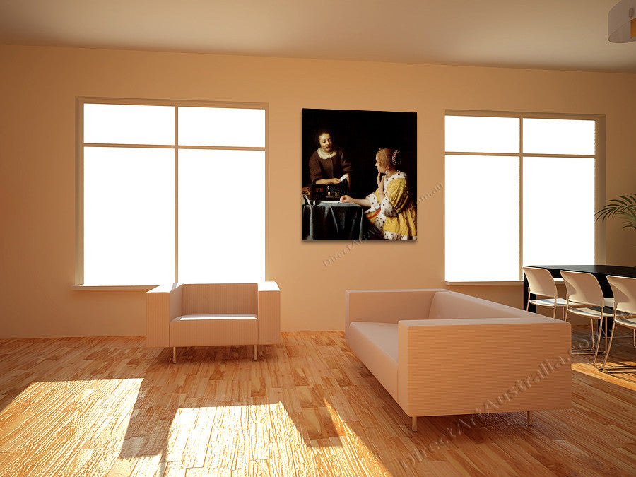 Lady with Her Maidservant Holding a Letter on the wall