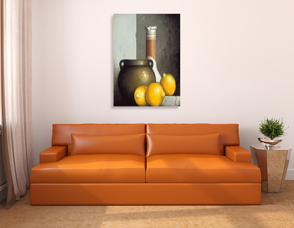 Lemon Still Life Wall Art Print on the wall
