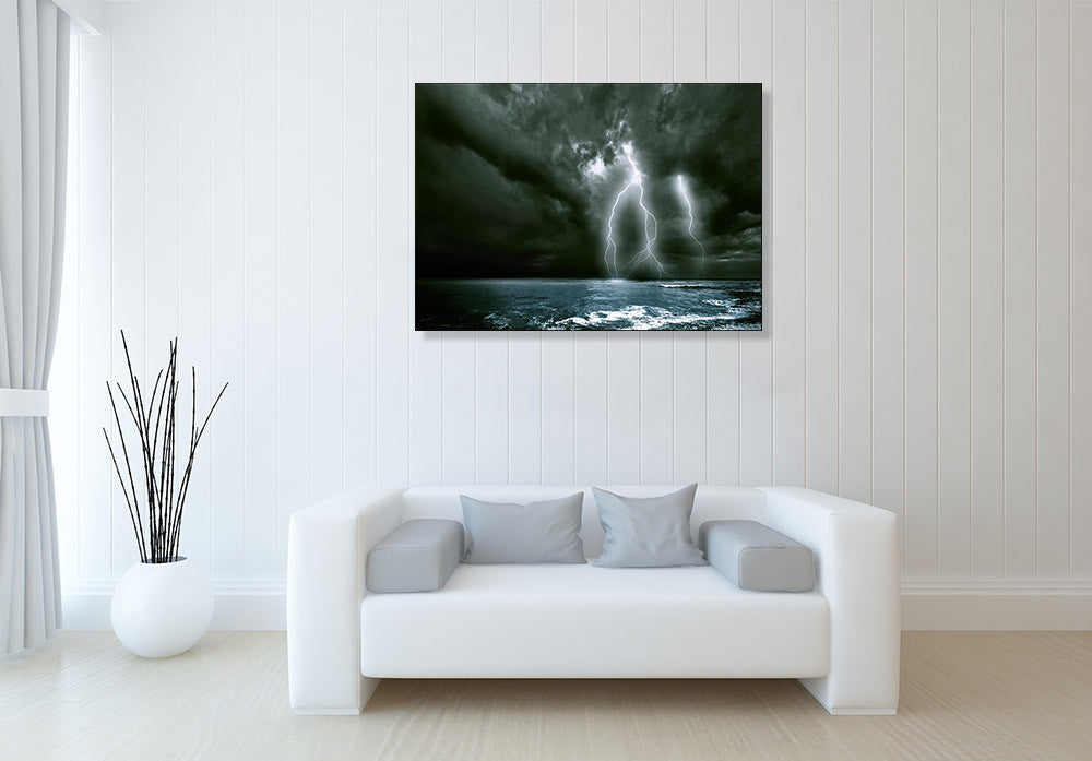 Lighting over the Sea Wall Art Print on the wall