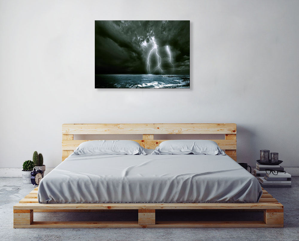 Lighting over the Sea Wall Art Print on the wall