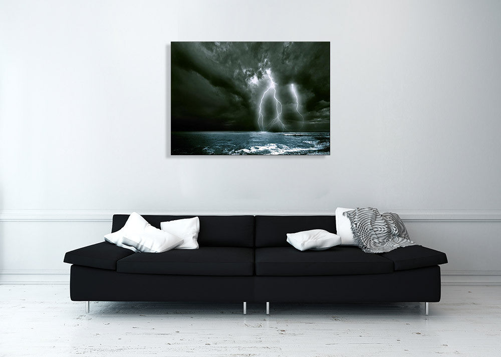 Lighting over the Sea Wall Art Print on the wall