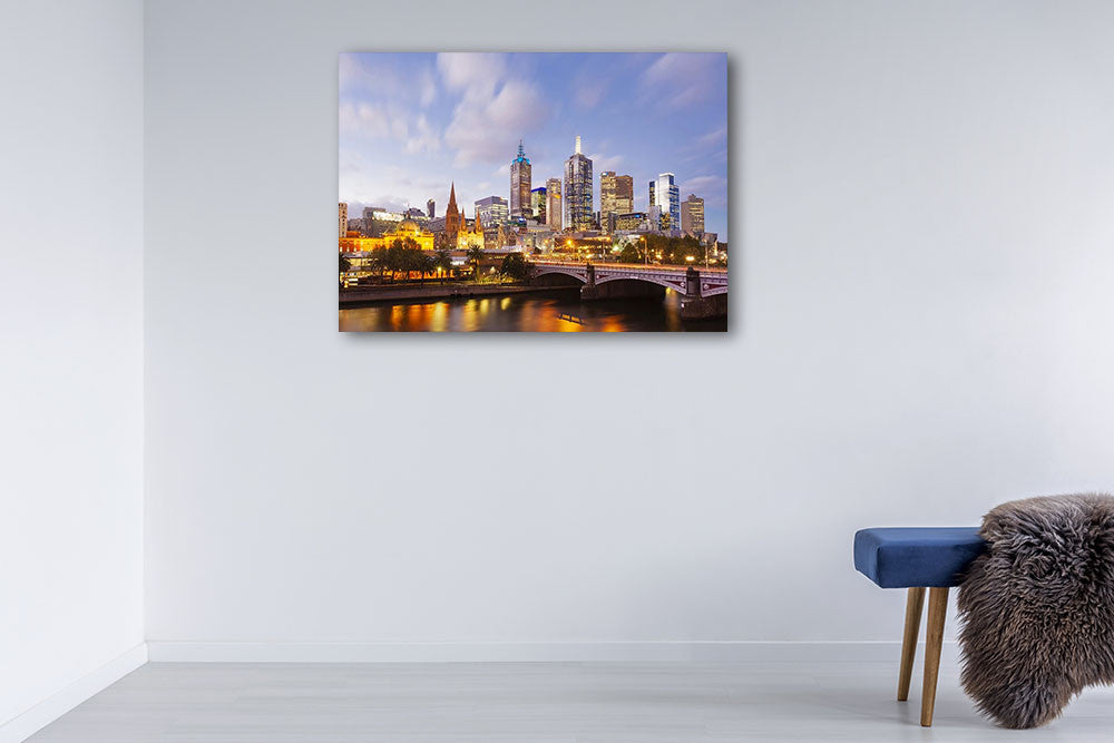 Lights of Melbourne City Wall Art Print on the wall