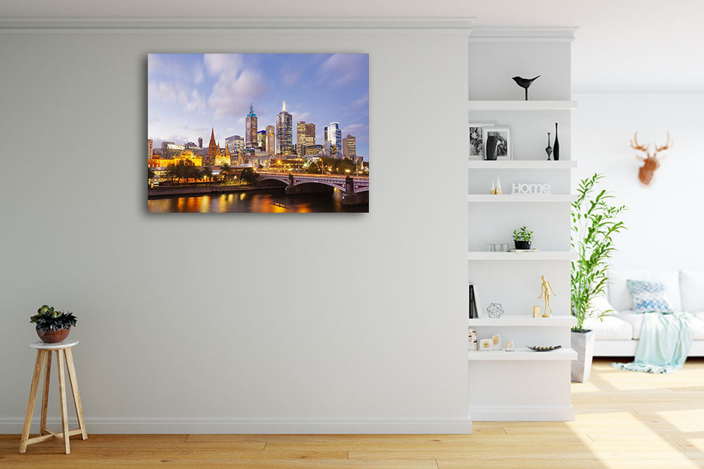 Lights of Melbourne City Wall Art Print on the wall