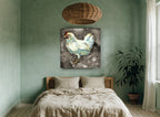 White Hen on Recipe Print animal canvas print on the wall of a bedroom