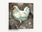 White Hen on Recipe Print, white hen mixed media illustration, animal canvas wall art print ready to hang