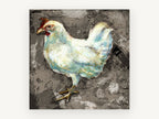 White Hen on Recipe Print, white hen mixed media illustration, animal canvas wall art print, front view