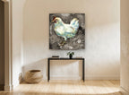 White Hen on Recipe Print animal canvas print on the wall of a hallway