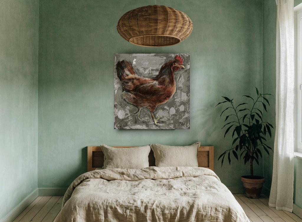 Rust Hen Recipe Page animal canvas print on the wall of a bedroom
