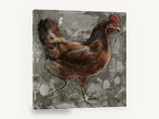 Rust Hen Recipe Page, brown hen mixed media illustration, animal canvas wall art print ready to hang