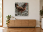Rust Hen Recipe Page animal canvas print on the wall of a living room above a sideboard