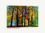 Stained Glass Forest, colourful abstract forest trees artwork, floral canvas wall art print ready to hang