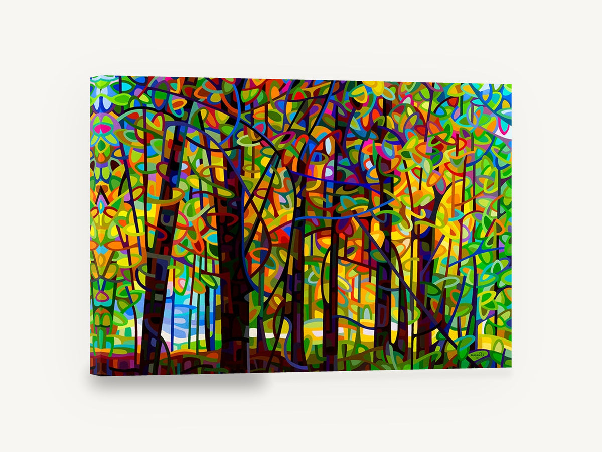 Stained Glass Forest, colourful abstract forest trees artwork, floral canvas wall art print ready to hang