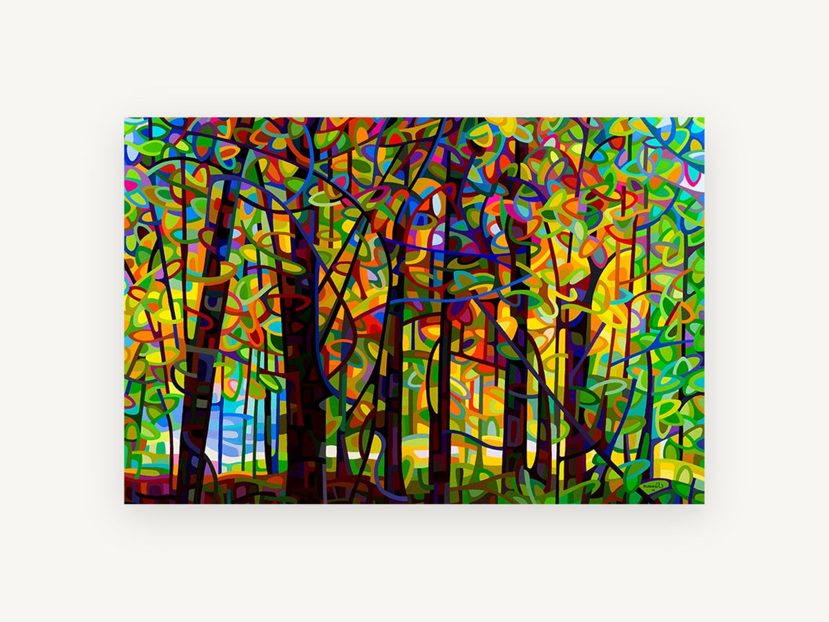 Stained Glass Forest, floral canvas wall art print, front view