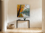 Autumn Tree Over Lake landscape canvas print on the wall of a hallway