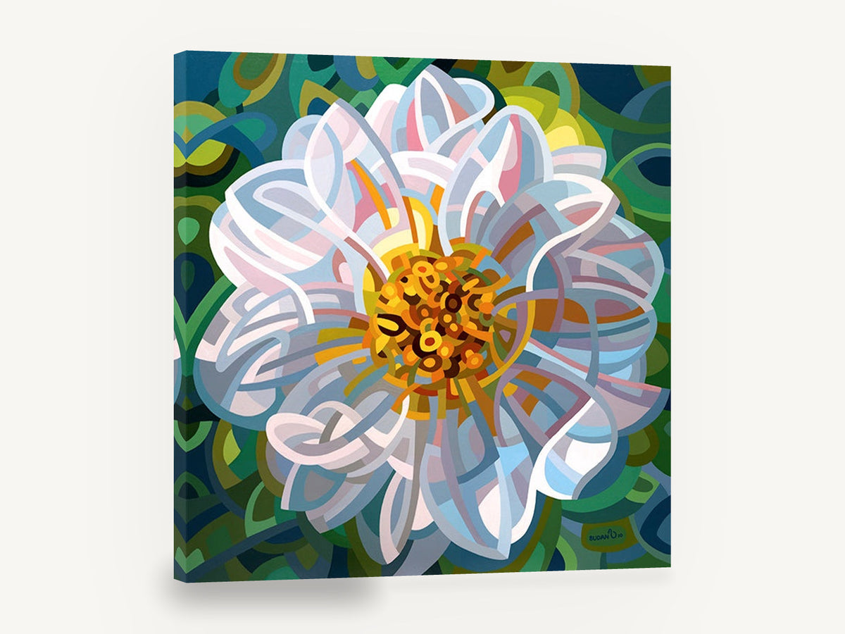 Ribbon Petal Bloom, white flower abstract geometric painting, floral canvas wall art print ready to hang