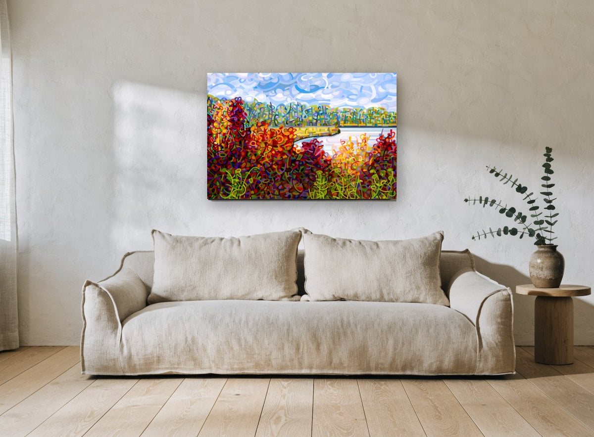 Ribbon Shore Autumn landscape canvas print on the wall of a living room