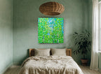 Aspen Canopy Bloom floral canvas print on the wall of a bedroom