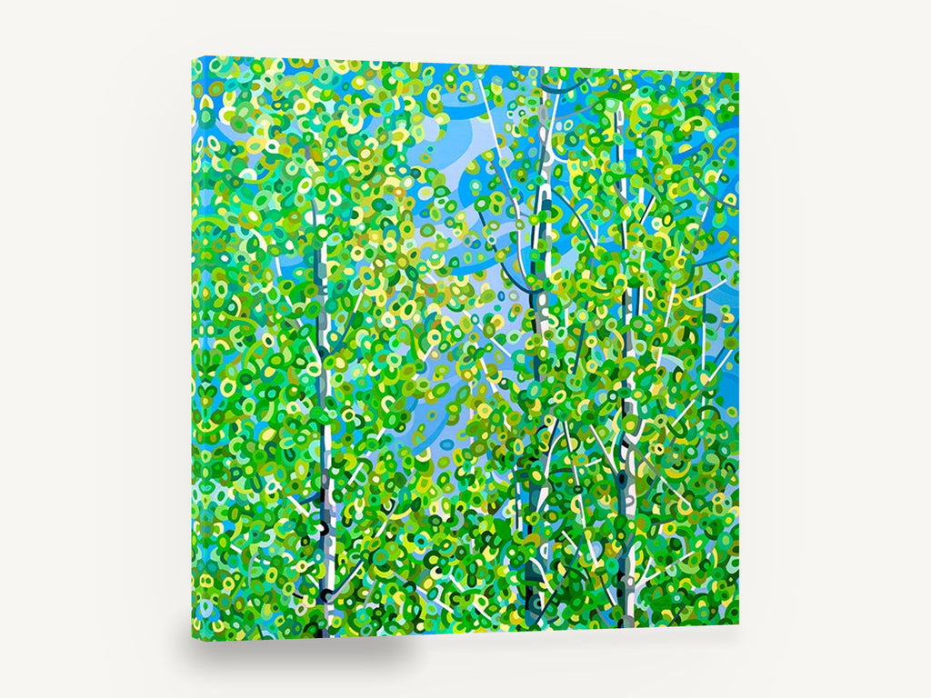 Aspen Canopy Bloom, green aspen trees abstract painting, floral canvas wall art print ready to hang
