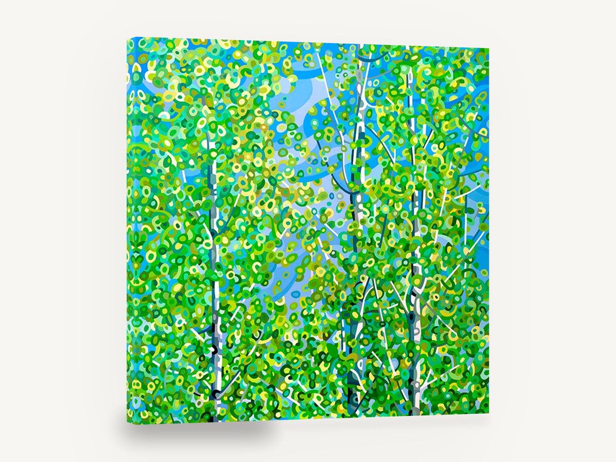 Aspen Canopy Bloom, green aspen trees abstract painting, floral canvas wall art print ready to hang