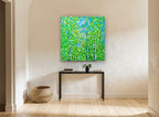 Aspen Canopy Bloom floral canvas print on the wall of a hallway