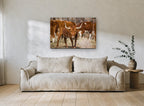Straw Yard Longhorn animal canvas print on the wall of a living room