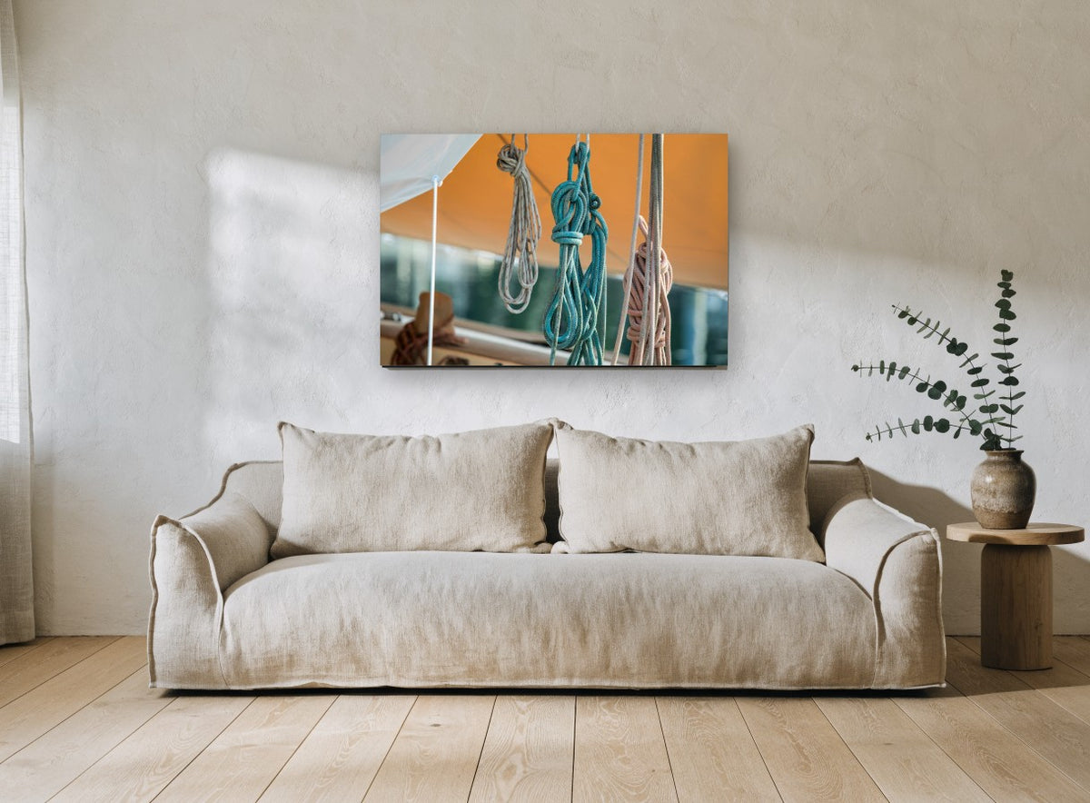 Coiled Lines Aloft coastal canvas print on the wall of a living room
