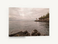 Quiet Point Light, lighthouse rocky shoreline seascape photograph, coastal canvas wall art print ready to hang