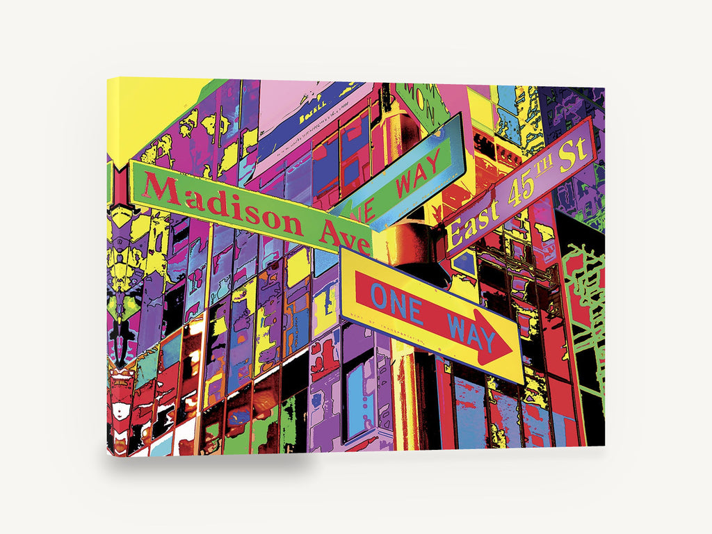 Madison Avenue Pop, madison ave street signs pop art, city canvas wall art print ready to hang