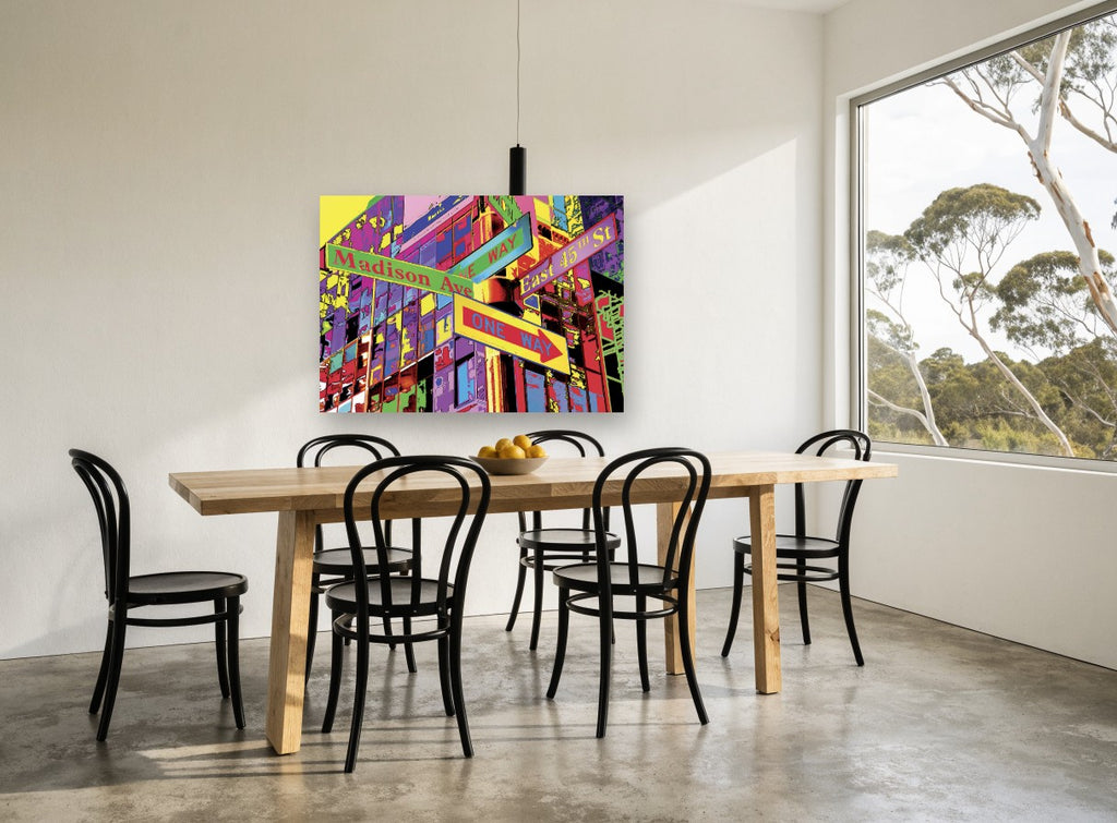 Madison Avenue Pop city canvas print on the wall of a dining room
