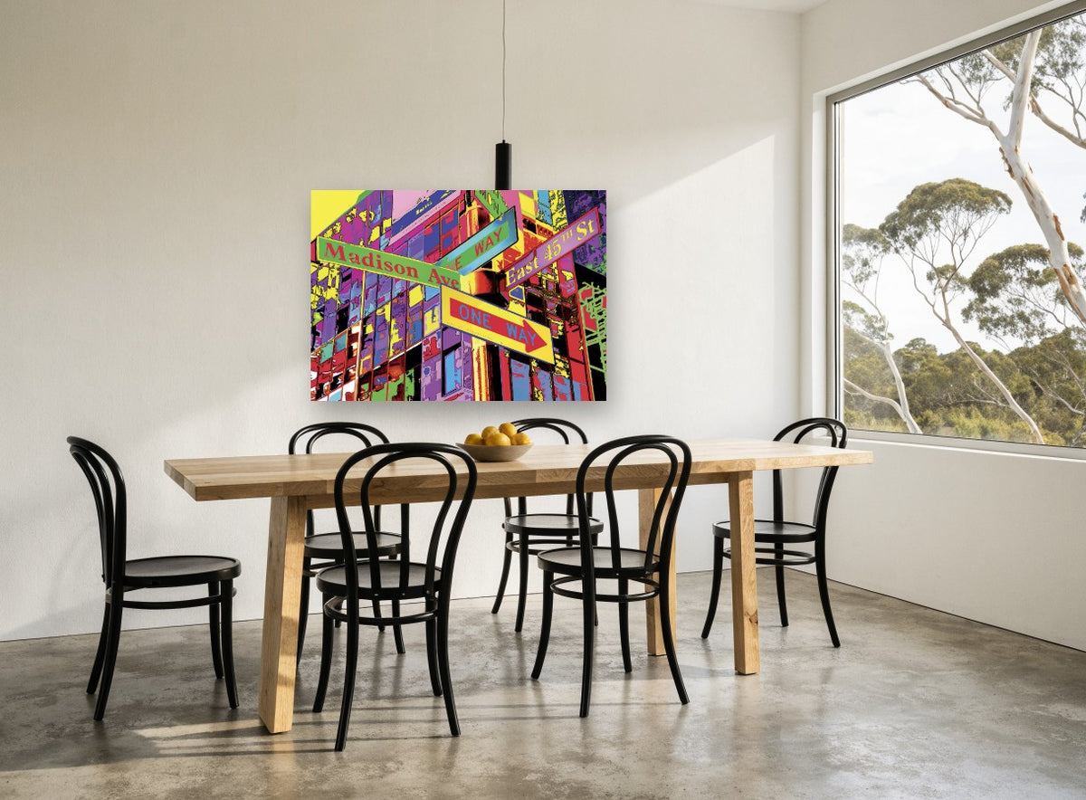 Madison Avenue Pop city canvas print on the wall of a dining room